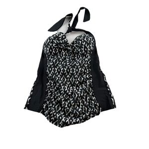 NWT Women's Flattering Merona Swim Tankini Top black/white Size S